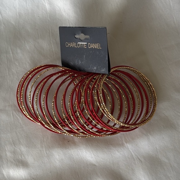 Charlotte Daniel New Bangle Set Red and Gold Bangles Thin (26 pcs) - Picture 8 of 12